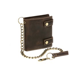 LEAS Biker- & Truckerbörse im Hochformat mit 12 Kartenfächern, hochwertiger Kette & Geschenkbox Vintage-Stil in Echt-Leder, braun