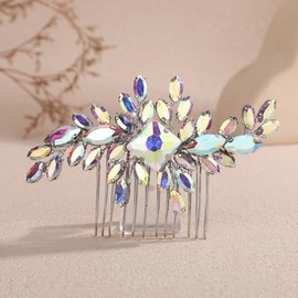 Lenjicons Square Rhinestone Hair Comb Silver Gold Rhinestone Wedding Headpiece Handmade Crystal Bridal Hair Comb Bridal Hairpiece for Brides Bridesmaid (Ab)