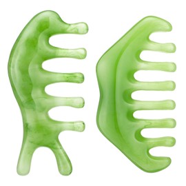 Geiserailie 2 Pieces Jade Combs Massage Stone Hair Gua Sha Scraping Scalp Comb Facial Massage Tool Multifunctional Handheld Head Tools Head Caring Therapy Mother's Day Gift (Fashion Style)