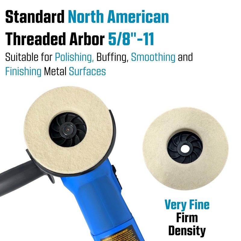 LINE10 Tools 4pk Felt Buffing Disc 4-1/2 inch with 5/8-11