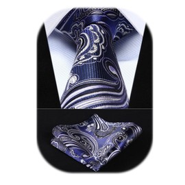 HISDERN Paisley Tie Handkerchief Woven Classic Men's Necktie & Pocket Square Set,Blue & Purple,One Size
