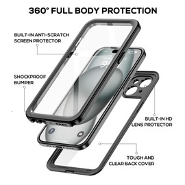 Comboproof for 15 Plus Waterproof Case,Waterproof Shockproof IP68 Full-Body Sturdy Case Built-in Screen Protector, Durable Underwater for Full Sealed 15 Plus Cover Clear