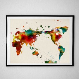 Druck auf Weltkarte umrahmen. WORLD MAP. Plakat mit Aquarellbildern Welt Stil. Print-Karten. Wohnkultur. 30x40 Größe Blätter für die Gestaltung. Hochwertige 250 Gramm Papier