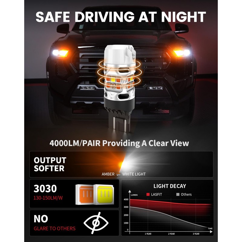 LASFIT T3 7443 Switchback LED Bulb 7444 LED Front Turn