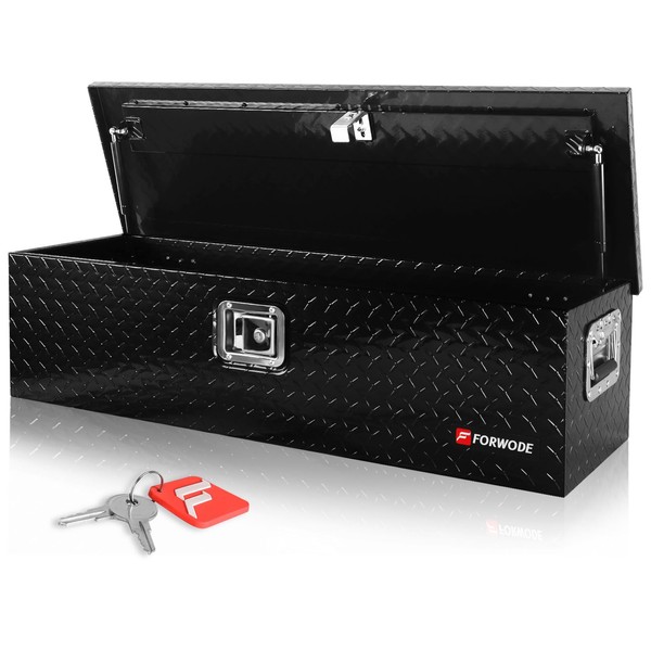 FORWODE 39 Inch Truck Bed Tool Box Aluminum Heavy Duty Trailer Tool Box for Pickup Truck Bed RV Toolbox with Handle and Lock - Black
