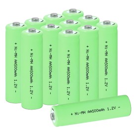 Rechargeable NiMH Batteries 1.2V AA 500mAh Pre-Charged for Solar Lights, Lawn Lamps Pathway Lights(12 Counts)