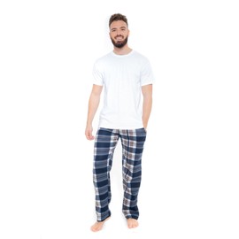 Mens Short Sleeve Pyjamas set Cotton Rich Top Brushed Fleece bottoms Top Pants PJ Pajamas Loungewear/Nightwear Gift (White - Medium)