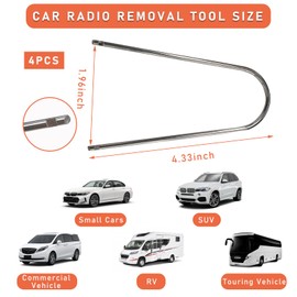 Dickno 4 PCS Car Radio Removal Pry Tool, U-Shaped Stainless Steel Auto Stereo Release Tool Kit, Universal Radio Remover for Disassembly of Most Vehicle Audio Frequency Converter