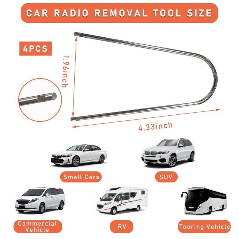 Dickno 4 PCS Car Radio Removal Pry Tool, U-Shaped Stainless