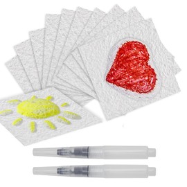 20Pcs Foam Texture Painting Paper 4" x 4" Magical Foam Texture Paper Sheets with 2Pcs Water Brush Pens Handicraft Blank Painting Kit for 3D Crafts DIY Arts Supplies
