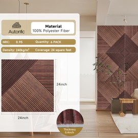AUTORIFIC Acoustic Wall Panels,6 Pack,23.6"x23.6",Red Sandalwood