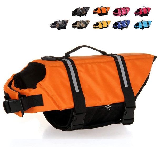 HAOCOO Dog Life Jacket Vest Saver Safety Swimsuit Preserver with Reflective Stripes/Adjustable Belt Dogs Orange,L