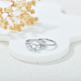 Molioaki Women's Engagement Ring 925 Silver 1.5CT Round Cut Cubic Zirconia Rings with Two Marquise Cut Side Stones Wedding Ring Women with Gift Box Engagement Wedding Gift, Sterling Silver