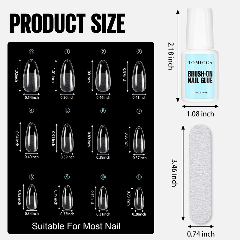 TOMICCA Nail Tips for Gel Nails with Nail Glue Set,