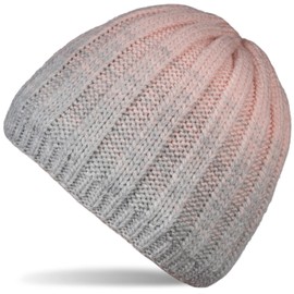 styleBREAKER 04024196 Unisex Knitted Hat with Colour Gradient and Rib Knit Pattern, Thermal Fleece Lining, Winter Hat, Grey-Rose