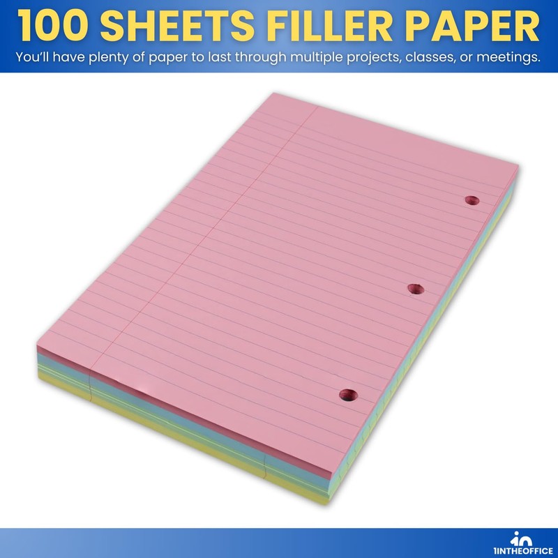 1InTheOffice 5.5 x 8.5 Paper, Pastel, College Ruled Mini Binder