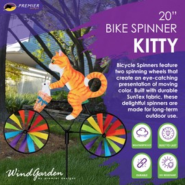 Bike Spinner Kitty 20" – Playful Feline Design, Weather-Resistant Outdoor Decor, Durable & Lightweight for Patios, Yards, and Gardens - Eye-Catching Wind Spinner with Rotating Wheels
