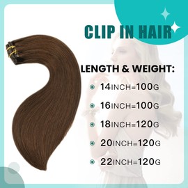 SURNEL Clip in Hair Extensions Human Hair 16 inch Clip in Hair Extensions Color 4 Medium Brown Human Hair Extensions Clip ins 6pcs 100g(#4,16")
