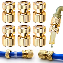 Brass Hose Connector, Pack of 6 Brass Hose Connectors, Brass Quick Coupling, Garden Hose Quick Couplings for Home, Garden, Hose, Parts Plug