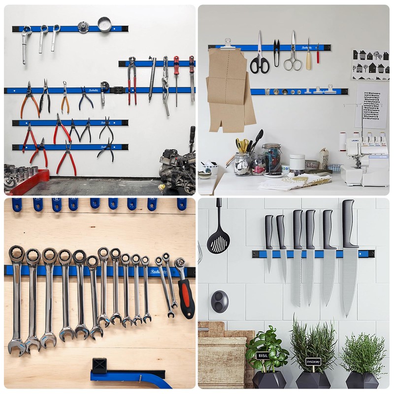Rechabite 6 Pieces 18" Magnetic Tool Holder Strip, Blue Magnet