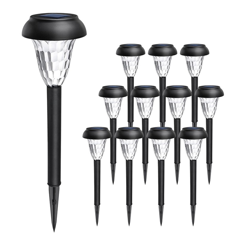 GIGALUMI 12 Pack Solar Lights Outdoor Waterproof, Cool White Pathway