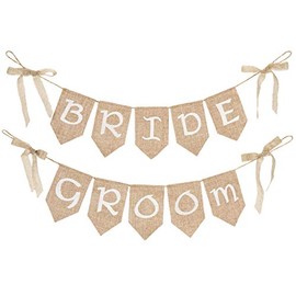 Darice David Tutera Burlap Set Bride Groom Banner, Natural