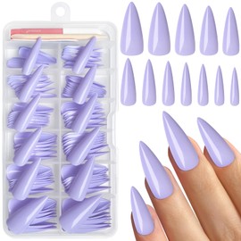 Bellelfin Stiletto Press on Nails, Purple Stiletto Fake Nails Glossy Long Acrylic Nails Press ons Solid Color Full Cover False Nails for Women Girls,120Pcs