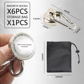 TAFACE 6 Pieces Magnetic Hooks, 1 Storage Bag, Magnetic Carabiner, Rotating Magnetic Hooks, Metal Neodymium Magnetic Hooks, Suitable for Kitchen, Warehouse, Bathroom