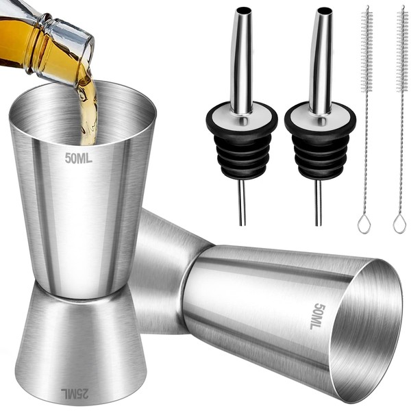 2Pcs Spirit Measures 25ml 50ml, Cocktail Double Jigger Stainless Steel