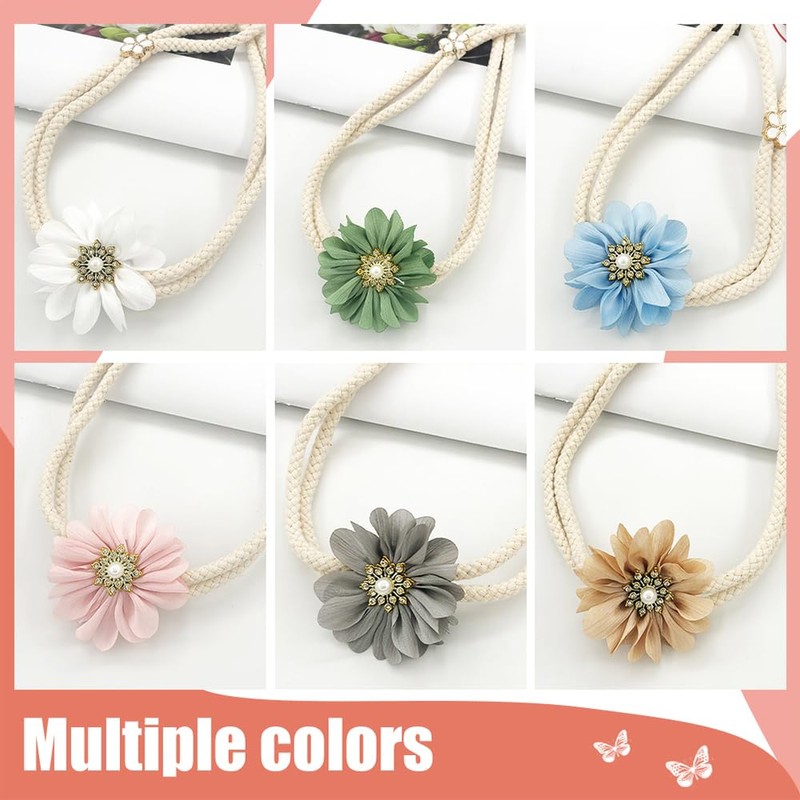 Curtain Tiebacks, 2PCS 3D Fabric Flowers Curtain Holders Adjustable Elegant