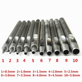 10Pcs Leather Hole Punch Cutter 0.5mm-5mm Leather Working Tools for Leather Watch Bands Belts Canvas Paper Plastics Round Hollow Hole Punch Cutter Tool