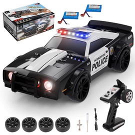 GoolRC RC Drift Car, 1:16 Scale Remote Control Car, 35KPH 4WD High Speed RC Cars with LED Lights, Extra Drifting Tires, Fast Racing Police Vehicle Model for Adults (2 Batteries)