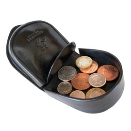 Hide and Sleek Mens Leather Horseshoe Coin Tray Purse Wallet (Italian Black Boxed)