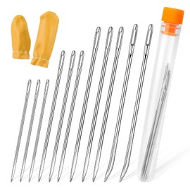 Deudy 14-Piece Leather Sewing Needle Kit, Leather Needles Hand Sewing Includes Blunt Triangle Needle, Sack Pin, Finger Protection, Leather Hand Sewing Needle Kit for Upholstery, Leather, Carpet Canvas