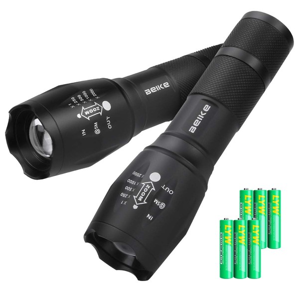 Beike 2 Pack Tactical Flashlight (Batteries Included) - 5 Modes,