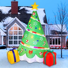 6 FT Tall Inflatable Rainbow Ribbon Christmas Tree Inflatable with Build-in LEDs Blow Up Inflatables for Christmas Party Indoor, Outdoor, Yard, Garden, Lawn Winter Decorations