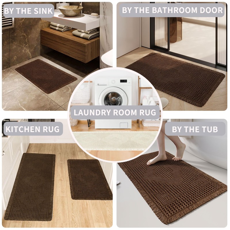 LUFEIJIASHI Non Slip Bath Mats for Bathroom Soft Absorbent Boho