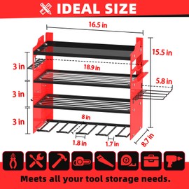 Power Tool Organizer Wall Mount with 4-Drill Holders-400Lbs Load Heavy Duty Metal 4-Layers Garage Storage & Organization Battery Tools Rack with Side Panels Utility Racks Workshop Gifts for Men