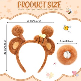 Daifunli Bear Ears Headband and Tail Set Easter Bear Ears Costume Animal Ears Costume for Adults and Kids Easter Cosplay Party Headwear Accessories Costume Cute Animal Plush Ears Head Band Tail