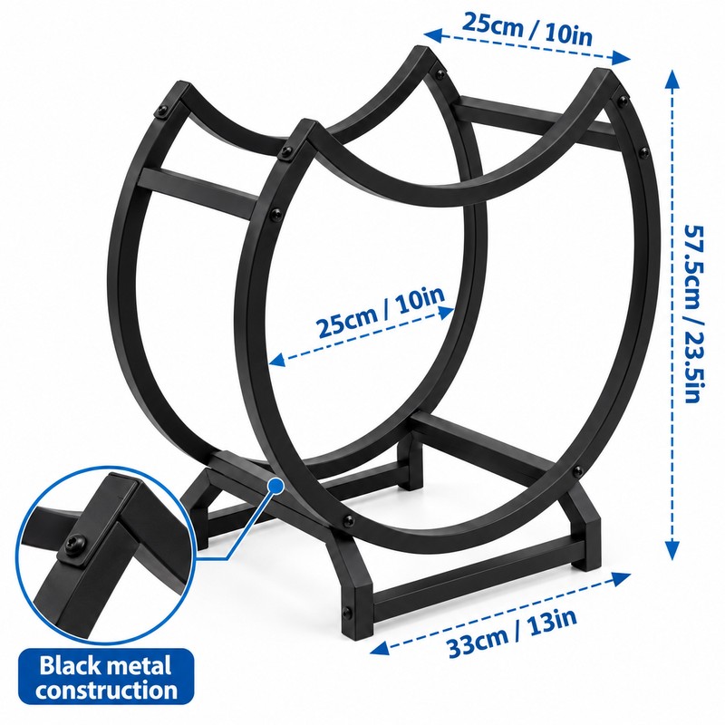 2-Tier Round Metal Firewood Rack – Heavy-Duty Fireplace Log Holder