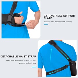 Fasola Arm Sling for Right Left Arm, Shoulder Sling Breathable with Sturdy Support Board - L