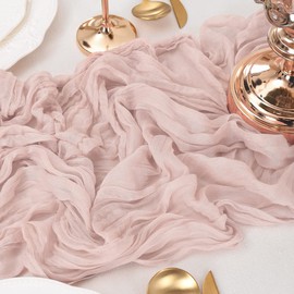 LINXTAR Dusty Pink Cheesecloth Table Runner 14ft 4 Pack Vintage Rustic Gauze Table Runner 171x35 Inches Boho Decoration for Birthday Party Wedding Baby Shower Brunch Tea Party Photo Background