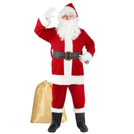 Gardentime Santa Claus Costume for Men Santa Suit Adult 10pcs Christmas Deluxe Red Outfit Xmas Holiday Party Cosplay S