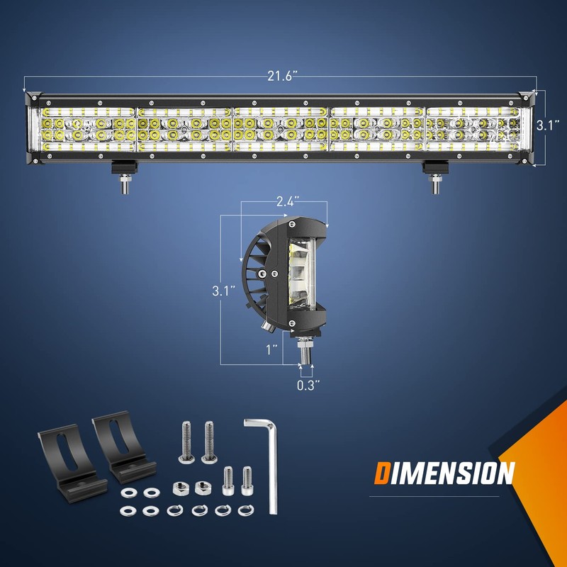Nilight 22 Inch Side Shooter LED Light Bar Quadruple Row