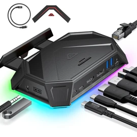 JSAUX RGB Docking Station for Steam Deck (OLED)/ROG Ally/Legion Go, 12-in-1 Handheld Dock with 4K@120Hz HDMI & DisplayPort Gigabit Ethernet USB C 3.2 USB A 3.2/2.0, SD/TF Slots 3.5mm Jack-HB1201S