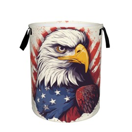 Laundry Basket,American Bald Eagle Laundry Hamper Usa Flag Collapsible Organizer Basket,Toy Storage Bin Room Decor Gift Clothes Baskets,Bedroom Children Nursery Hamper 16x20 Inch