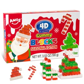 Amos 4D Christmas Candy Gummy Blocks Seasonal Edition, Christmas Gift, Xmas-themed Theater Pack (3.53oz, Mixed)