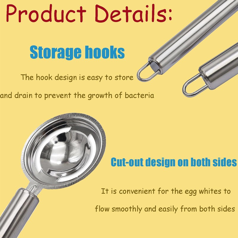 2 Pcs Egg Separator, Stainless Steel Egg Yolk White Separator