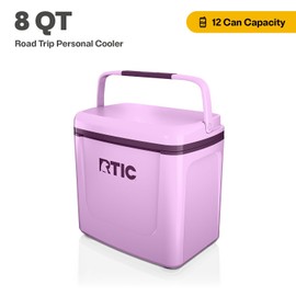 RTIC 8 QT Road Trip Personal Cooler, Small, Compact, Insulated, Portable Ice Chest Box for Food, Drink, Beverage, Beach, Camping, Picnic, Fishing, Boat, 12-Can Capacity, Lavender/Plum
