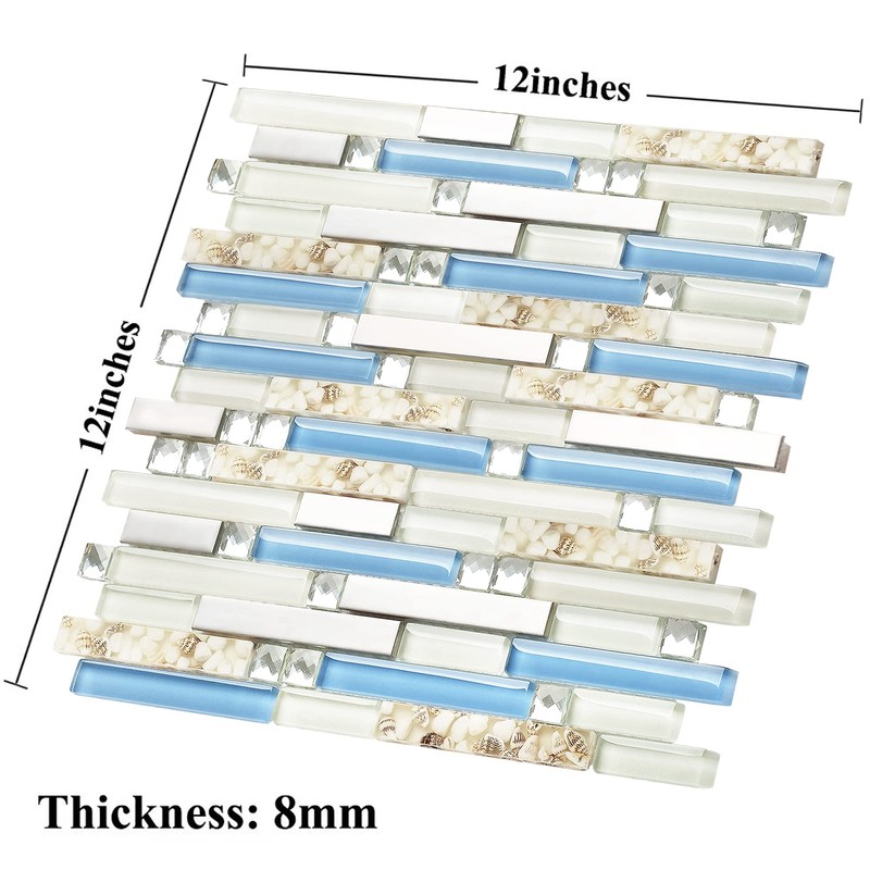 Blujellyfish Beach Style Tile Real Seashell Inside Blue Cream White